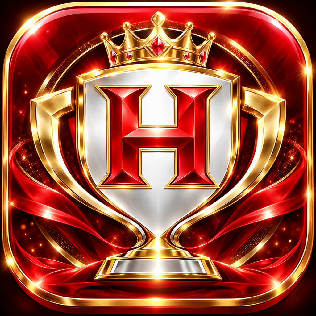 Premium red and gold H trophy logo with royal crown